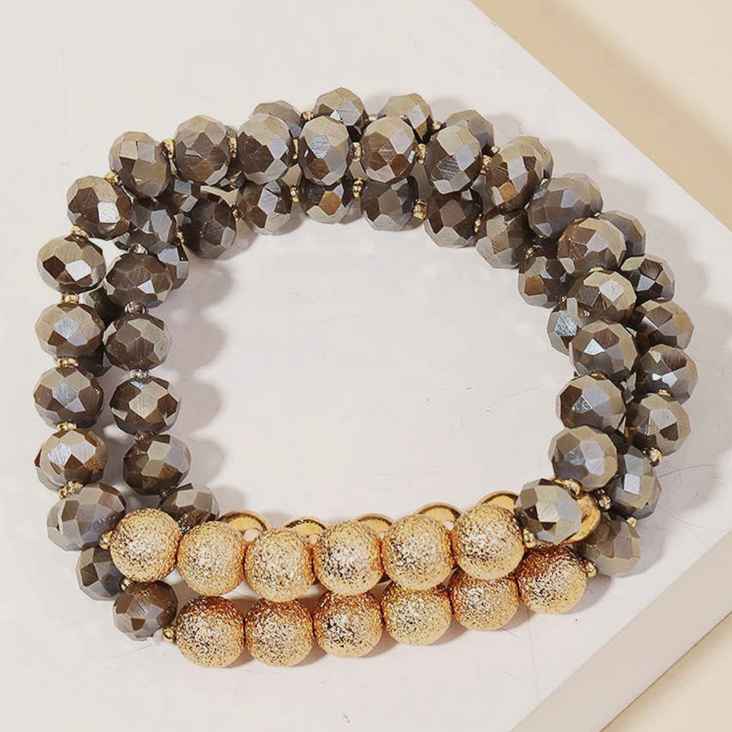 Glass beaded stackable bracelet set in mocha color